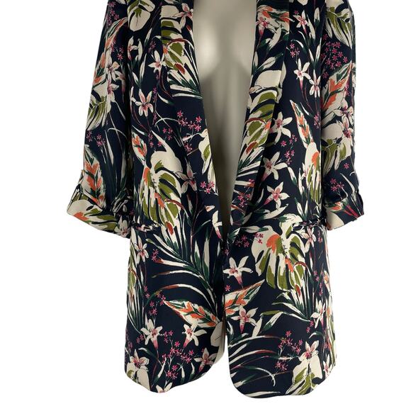 Zara Satin Floral Printed Open Front Long Blazer Jacket Women Green Size XS - Picture 5 of 10